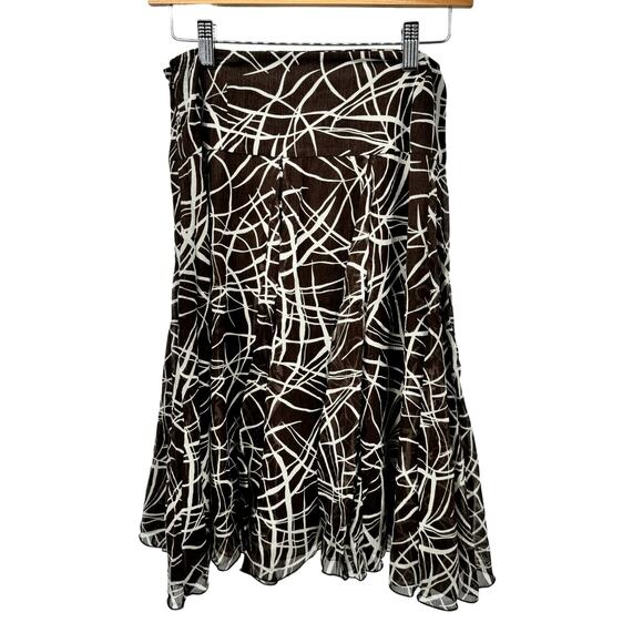 Chico's Skirt Womens Medium (28x24 ACTUAL) Brown Silk Gauzy Lined Flare - Picture 4 of 8